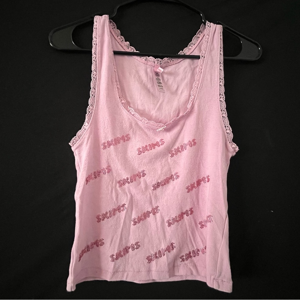 SKIMS Light Pink Lace Trim Tank Top